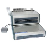 Perforelieur électrique RECOsystems PB 6 E avec sa pédale, vu de trois quarts