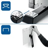Enclume réglable et clouage d'une feuille au mur avec l'agrafeuse de bureau Rapid Classic K2+ noire.