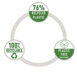 Plastique recyclé à 76 %, recyclable à 100 % et emballage sans plastique pour l'agrafeuse de bureau à plat Rapid ECO pleine bande noire.