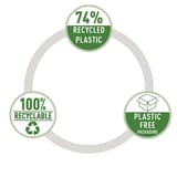 Plastique recyclé à 74 %, recyclable à 100 % et emballage sans plastique pour l'agrafeuse de bureau à plat Rapid ECO demi-bande noire.