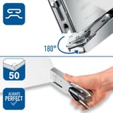 Enclume réglable, capacité de 50 feuilles et prise en main de la pince agrafeuse Rapid Classic K1+ Platinum.