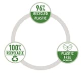 Plastique recyclé à 96 %, recyclable à 100 % et emballage sans plastique pour l'agrafeuse de bureau Leitz NeXXt Recycle 5606 noire.