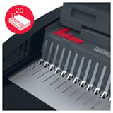 Perforelieuse manuelle à peignes plastiques, 20 feuilles CombBind CB20 GBC - Gros plan sur la réglette de perforation avec pictogramme capacité 20 feuilles