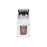 Destructeur de documents à alimentation automatique P-4 shredstar Autofeed X200 HSM — Destructeur de documents très confidentiels Hsm Shredstar Autofeed X200pro - 2 x 10 mm - Coupe micro-particules - P5 -Capot d'alimentation ouvert sur une pile de documents confidentiels