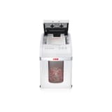 Destructeur de documents à alimentation automatique P-5 shredstar Autofeed X300pro HSM — Destructeur de documents très confidentiels Hsm Shredstar Autofeed X300pro - 2 x 10 mm - Coupe micro-particules - P5 - Capot d'alimentation ouvert sur une pile de documents confidentiels