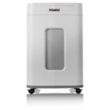 Destructeur coupe croisée P4 avec insertion papier automatique ShredMATIC 150 4 x 12 mm DAHLE — Destructeur Dahle ShredMATIC 150 vu de face, avec fenêtre de contrôle du niveau de remplissage et roulettes