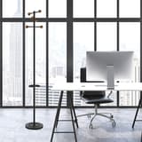 Portemanteau sur pied, 6 patères WELCOME noir et bois UNILUX - Portemanteau sur pied UNILUX WELCOME noir et bois, en situation dans un bureau