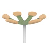 Portemanteau sur pied, 6 patères en hêtre AURORA blanc et vert lichen UNILUX - Portemanteau sur pied UNILUX AURORA blanc et vert lichen, patères en hêtre sur couronne vert lichen, détail