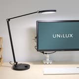 Lampe de bureau LED, bras double EVEREST UNILUX - Lampe de bureau LED UNILUX EVEREST noir, en situation sur un bureau