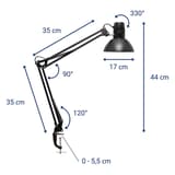Lampe de bureau à pince, sans ampoule study noir MAUL - Lampe de bureau à pince MAULstudy noir, dimensions