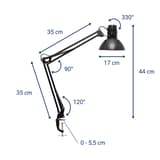 Lampe de bureau à pince, sans ampoule study noir MAUL - Lampe de bureau à pince MAULstudy noir, dimensions