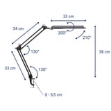 Lampe de bureau LED à pince, 6500 K atlantic noir MAUL - Lampe LED à pince MAULatlantic noir, dimensions