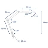 Lampe de bureau LED à pince, 6500 K atlantic blanc MAUL - Lampe LED à pince MAULatlantic blanc, dimensions