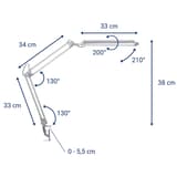 Lampe de bureau LED à pince, 6500 K atlantic argent MAUL - Lampe LED à pince MAULatlantic argent, dimensions