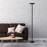 Lampadaire LED à éclairage indirect, mât droit FIRST LED UNILUX - Lampadaire LED à éclairage indirect UNILUX FIRST LED noir, en situation dans un salon