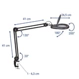 Lampe loupe LED à pince, 3 dioptries viso noir MAUL - Lampe loupe LED à pince MAULviso noir, dimensions