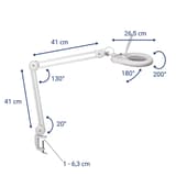 Lampe loupe LED à pince, 3 dioptries viso blanc MAUL - Lampe loupe LED à pince MAULviso blanc, dimensions