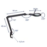 Lampe loupe LED à pince, 3 dioptries makro noir MAUL - Lampe loupe LED à pince MAULmakro noir, dimensions