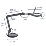 Lampe loupe LED sur pied, 3 dioptries makro sur pied noir MAUL - Lampe loupe LED sur pied MAULmakro noir, dimensions