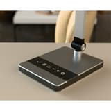 Lampe de bureau LED, double bras Nimbus argent HANSA - Lampe de bureau Hansa Nimbus argent, pied sur un bureau