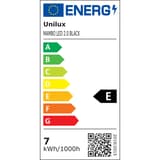 Lampe de bureau LED sur socle ou pince, variateur MAMBOLED 2.0 UNILUX - Étiquette énergie de la source LED, classe E, Lampe de bureau LED sur socle ou pince UNILUX MAMBOLED 2.0 noir