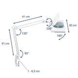 Lampe loupe LED à pince, grande lentille 307 cm² vitrum blanc MAUL - Lampe loupe LED à pince MAULvitrum blanc, dimensions