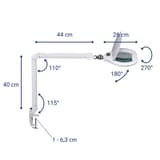 Lampe loupe LED dimmable à pince, lentille 234 cm² crystal blanc MAUL - Lampe loupe LED à pince MAULcrystal blanc, dimensions