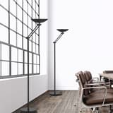 Lampadaire LED à éclairage indirect, mât articulé DELY 2.0 articulé UNILUX - Lampadaire LED à éclairage indirect UNILUX DELY 2.0 articulé noir, en situation dans un bureau