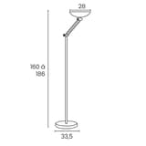 Lampadaire LED à éclairage indirect, mât articulé DELY 2.0 articulé UNILUX - Lampadaire LED à éclairage indirect UNILUX DELY 2.0 articulé gris métal, dimensions