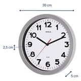 Horloge murale à quartz silencieuse, Ø 30 cm step 30 quartz argent MAUL - Horloge murale à quartz silencieuse MAUL step 30 quartz argent, dimensions