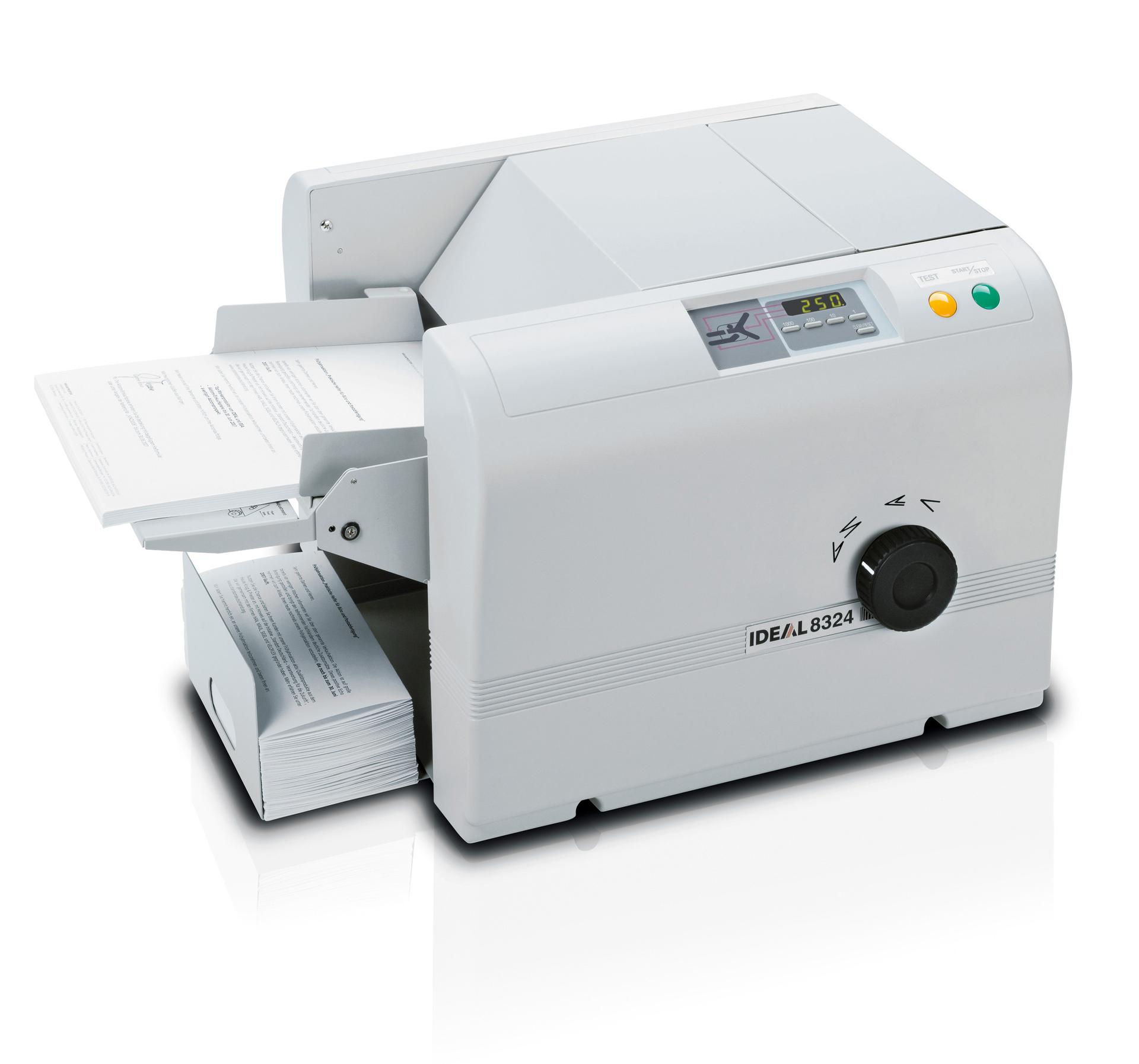 Plieuse de documents 8324 IDEAL — Plieuse de documents IDEAL 8324, format A4, 117 feuilles par minute, molette de sélection du type de pli