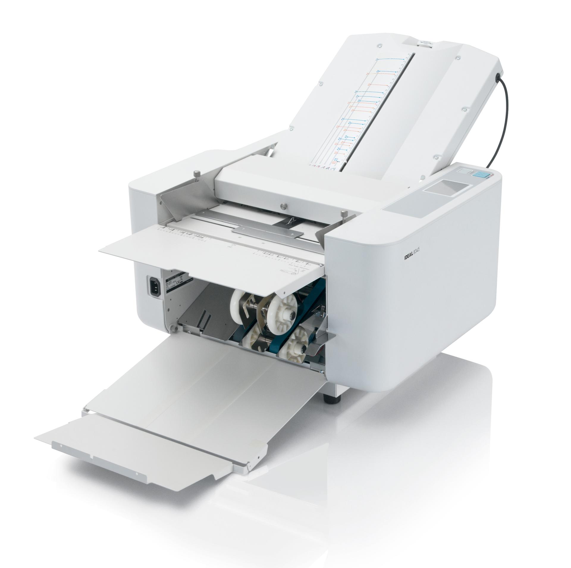 Plieuse de documents 8345 IDEAL — Plieuse de documents IDEAL 8345 entièrement automatique, formats A4 et A3, 240 feuilles par minute, 6 types de plis
