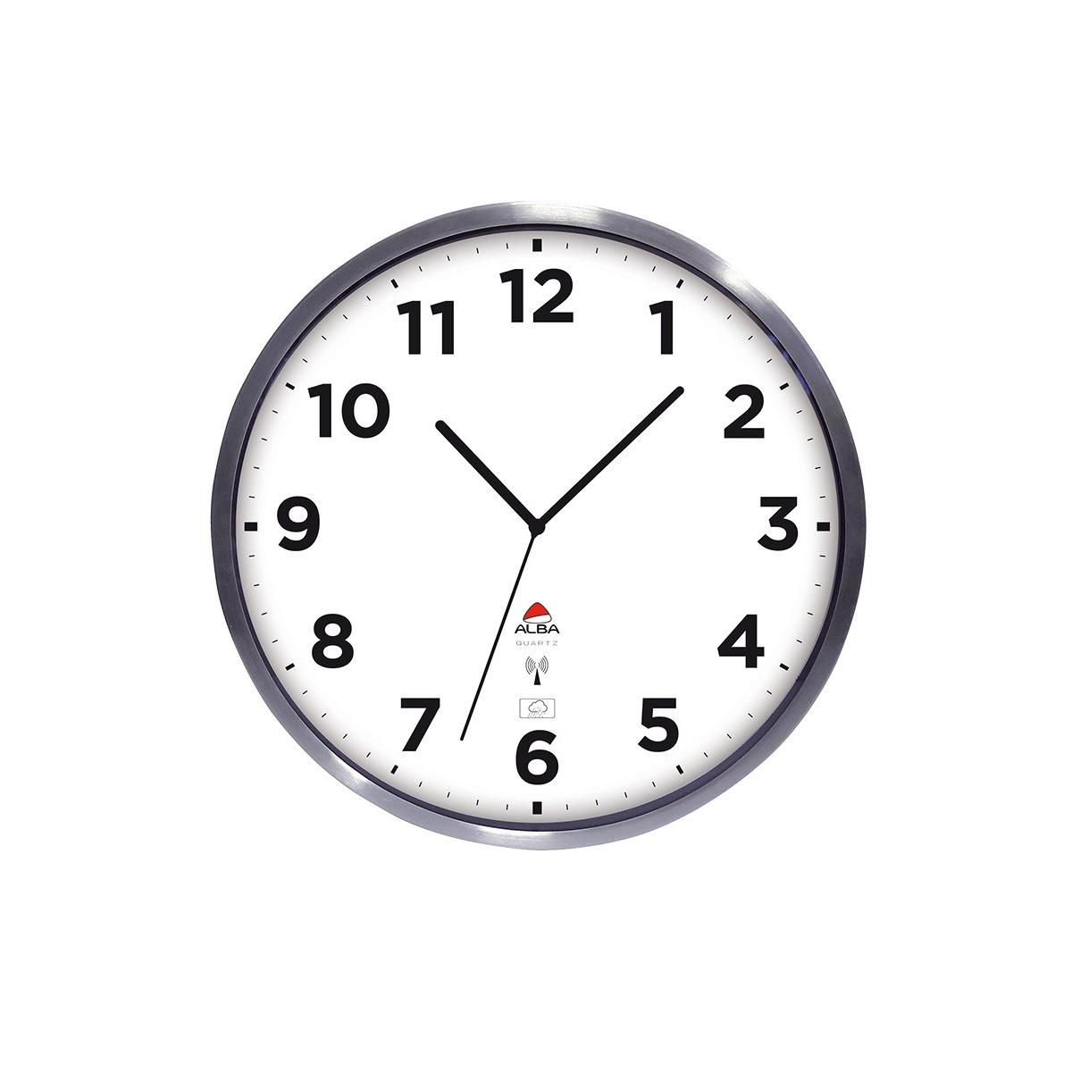 Horloge d'extérieur radio-pilotée ALBA HOREXTRARC blanc et argent, vue d'ensemble