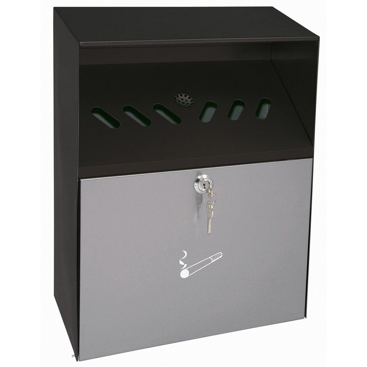 Cendrier mural à clé avec toit WEDO avec toit de protection noir et gris, porte fermée