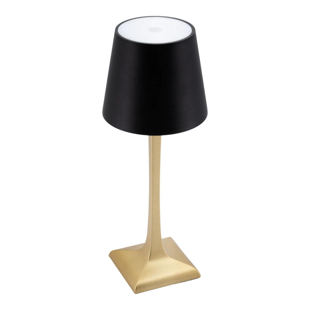 Lampe de table LED rechargeable Securit ROME or et noir, vue de face