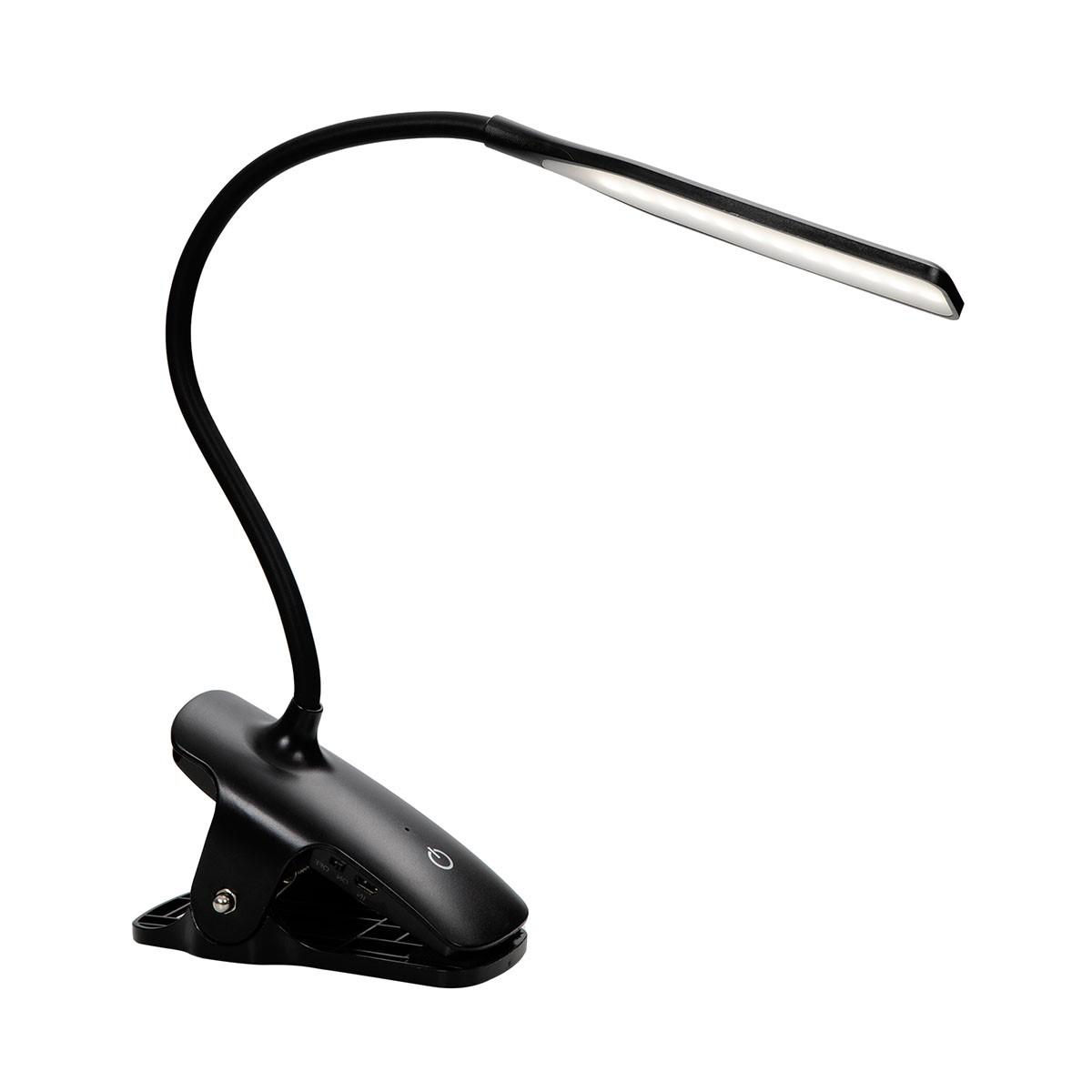 Lampe à pince LED rechargeable ALBA LEDCLIP noire, pince ouverte