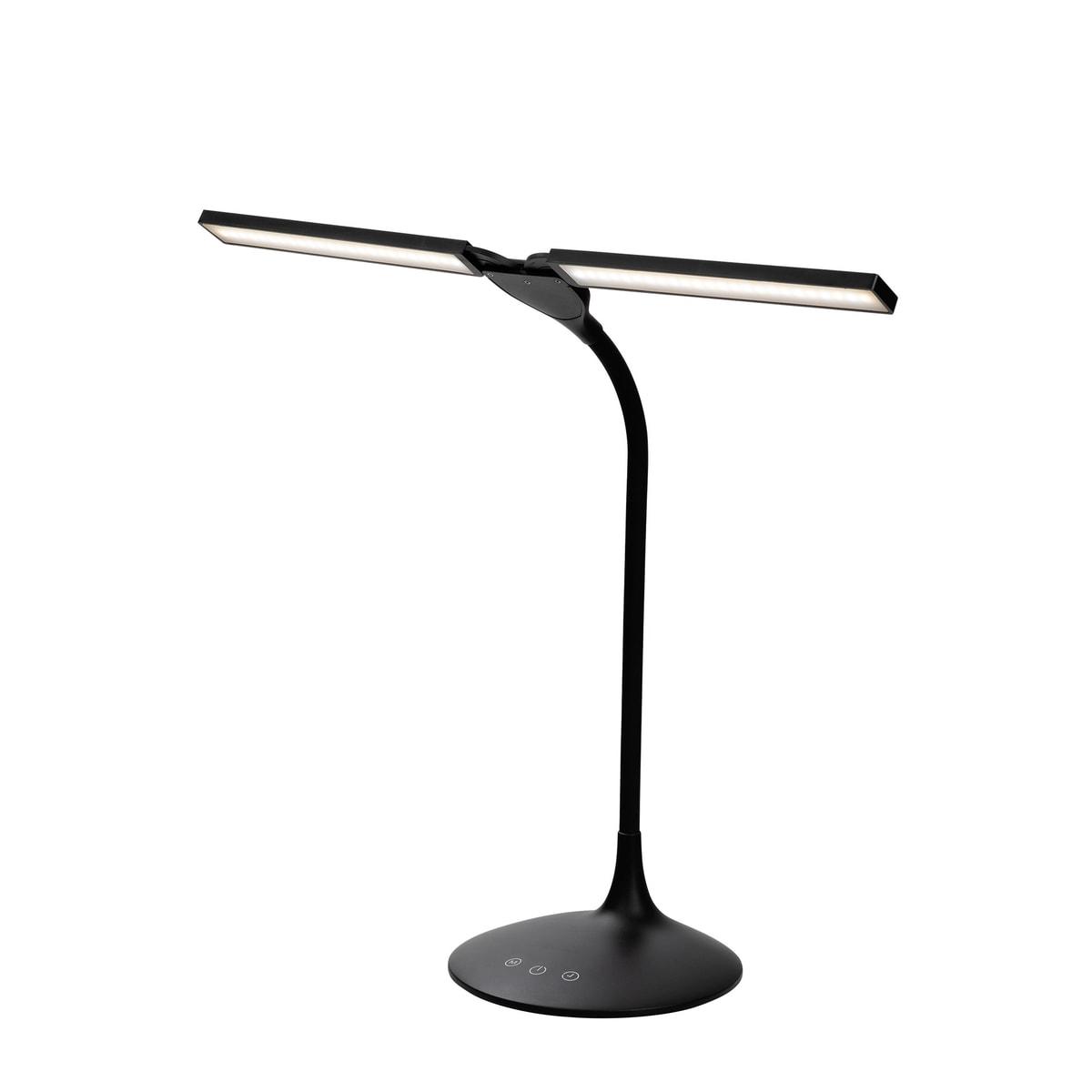 Lampe de bureau LED rechargeable ALBA LEDTWIN noire, deux têtes ouvertes