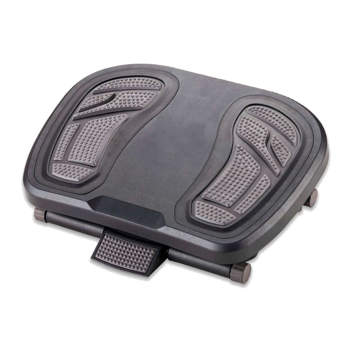 Repose-pieds réglable, inclinable jusqu'à 30° Footness Comfort DUO HANSA - Repose-pieds Hansa Footness Comfort DUO noir et gris, vue de trois quarts avec sa pédale de réglage