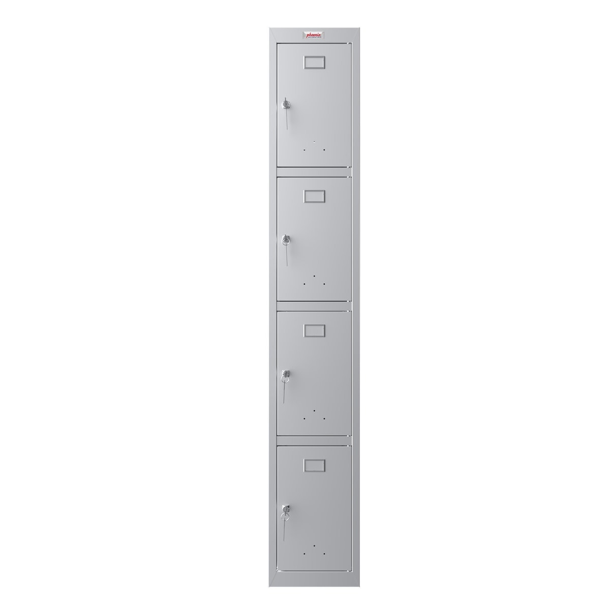 Casier 4 portes en acier, 4 x 60,5 litres PL1430, serrure à clé PHOENIX - Casier Phoenix PL1430 serrure à clé gris clair, vue de face