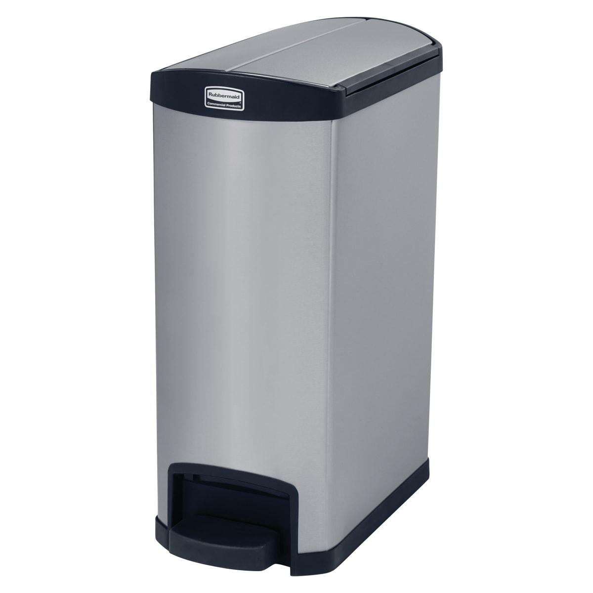 Poubelle à pédale Rubbermaid Slim Jim End Step 50 litres, vue de trois quarts