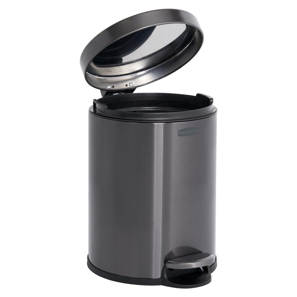 Poubelle à pédale ronde Rubbermaid 6 litres en inox gris charbon