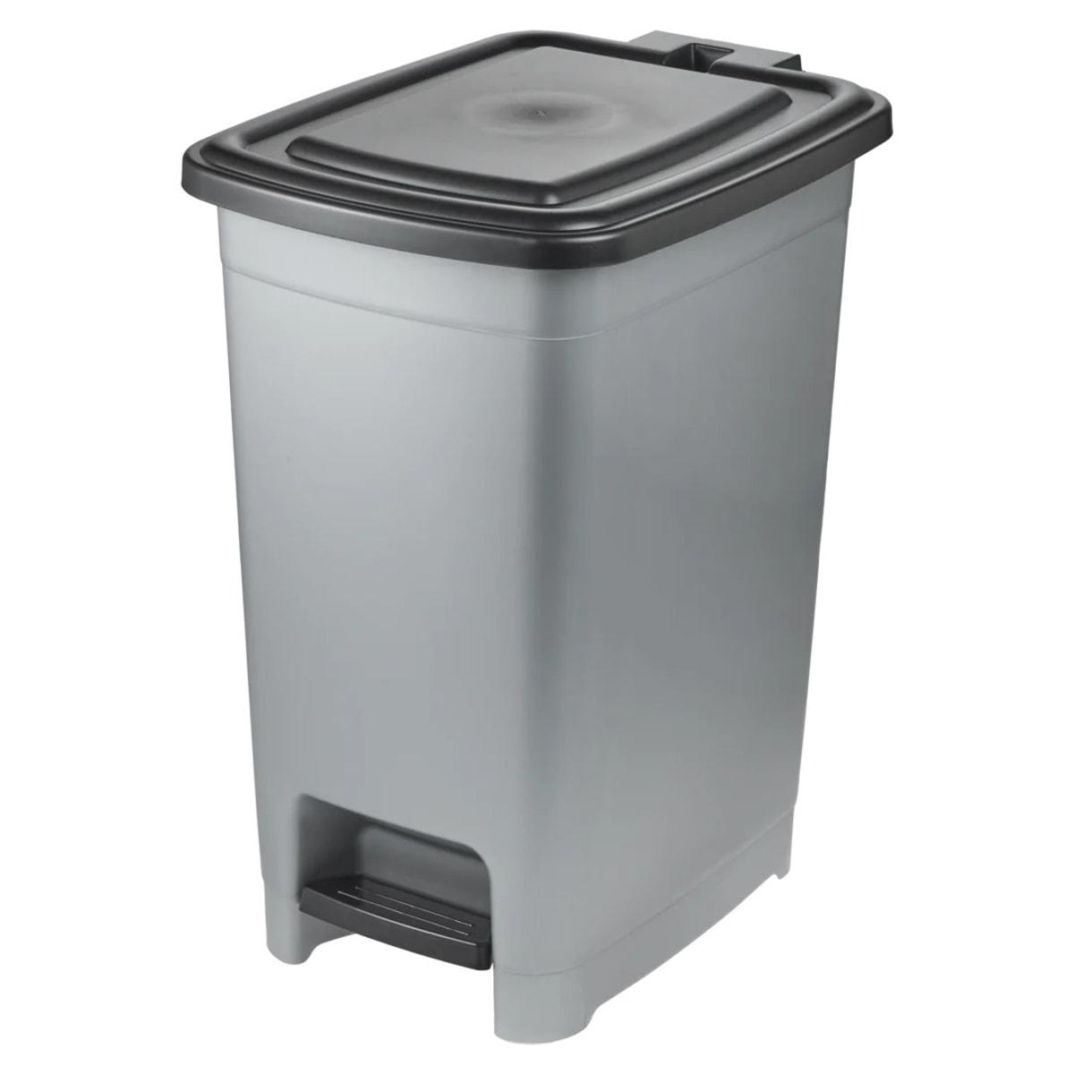 Poubelle à pédale keeeper olaf 40 litres argent, vue de face