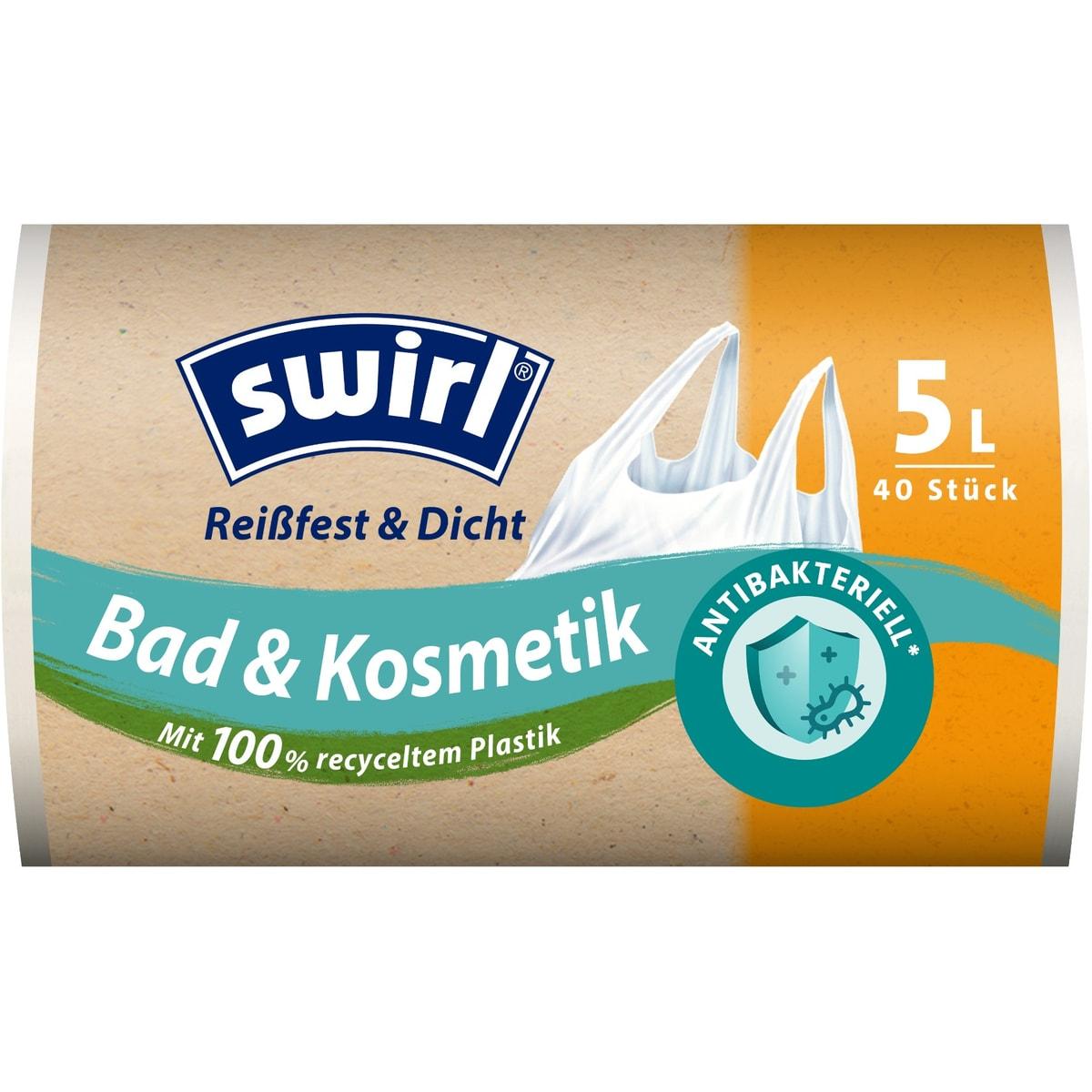 Rouleau de 40 sacs poubelle swirl à poignées 5 litres antibactériens