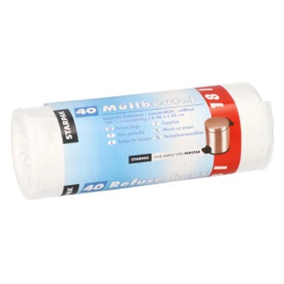 Rouleau de 40 sacs en PEHD de 8 microns, sacs poubelle STARPAK 18 litres blancs