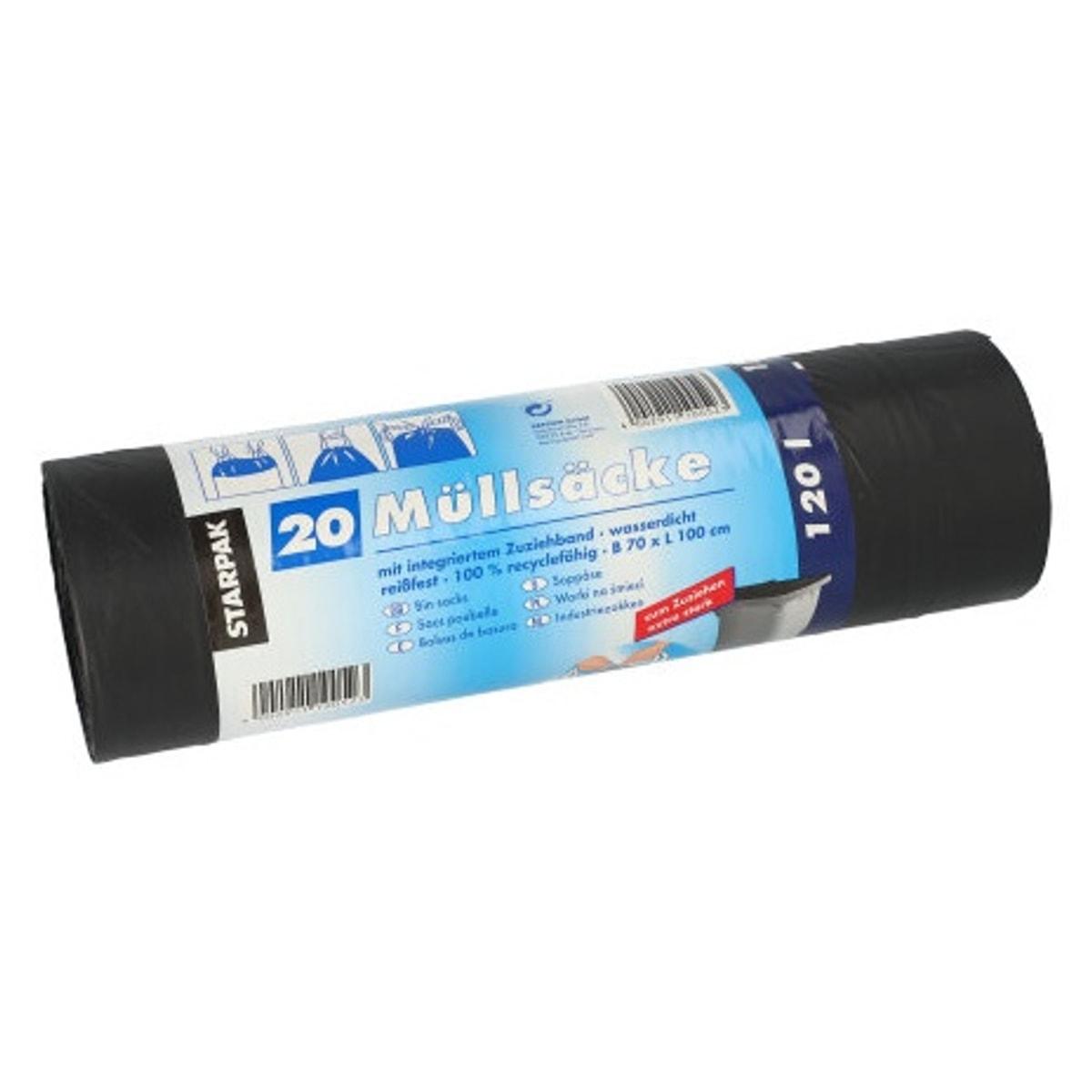 Rouleau de 20 sacs en PEBD de 45 microns, sacs poubelle STARPAK 120 litres noirs