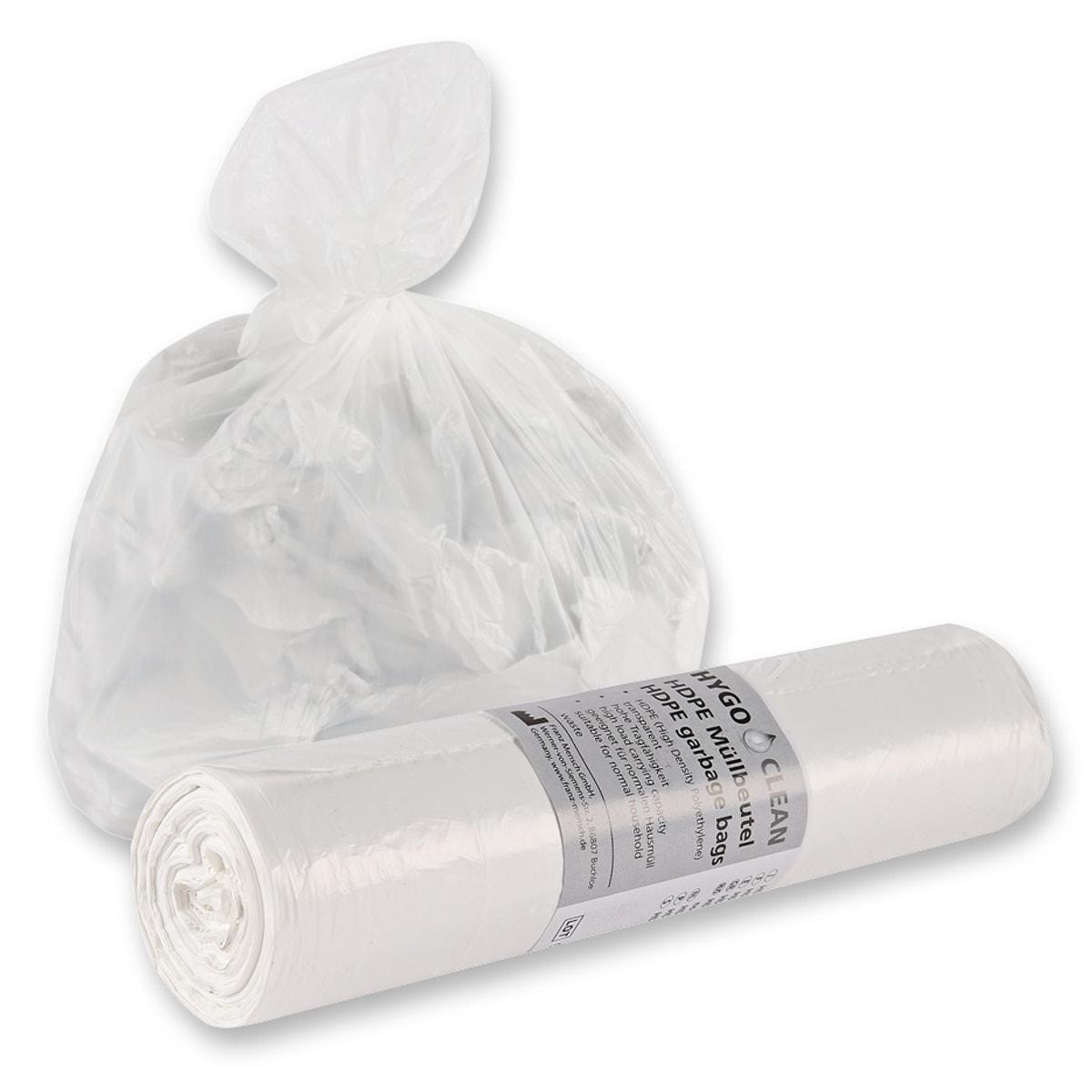 Rouleau de 20 sacs en PEHD de 10 microns, sacs poubelle HYGOCLEAN 60 litres transparents