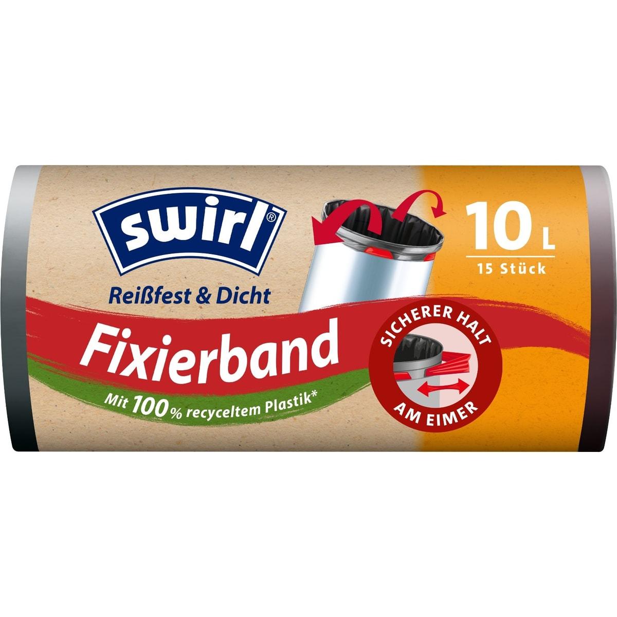 Rouleau de 15 sacs en plastique recyclé, sacs poubelle swirl 10 litres noirs