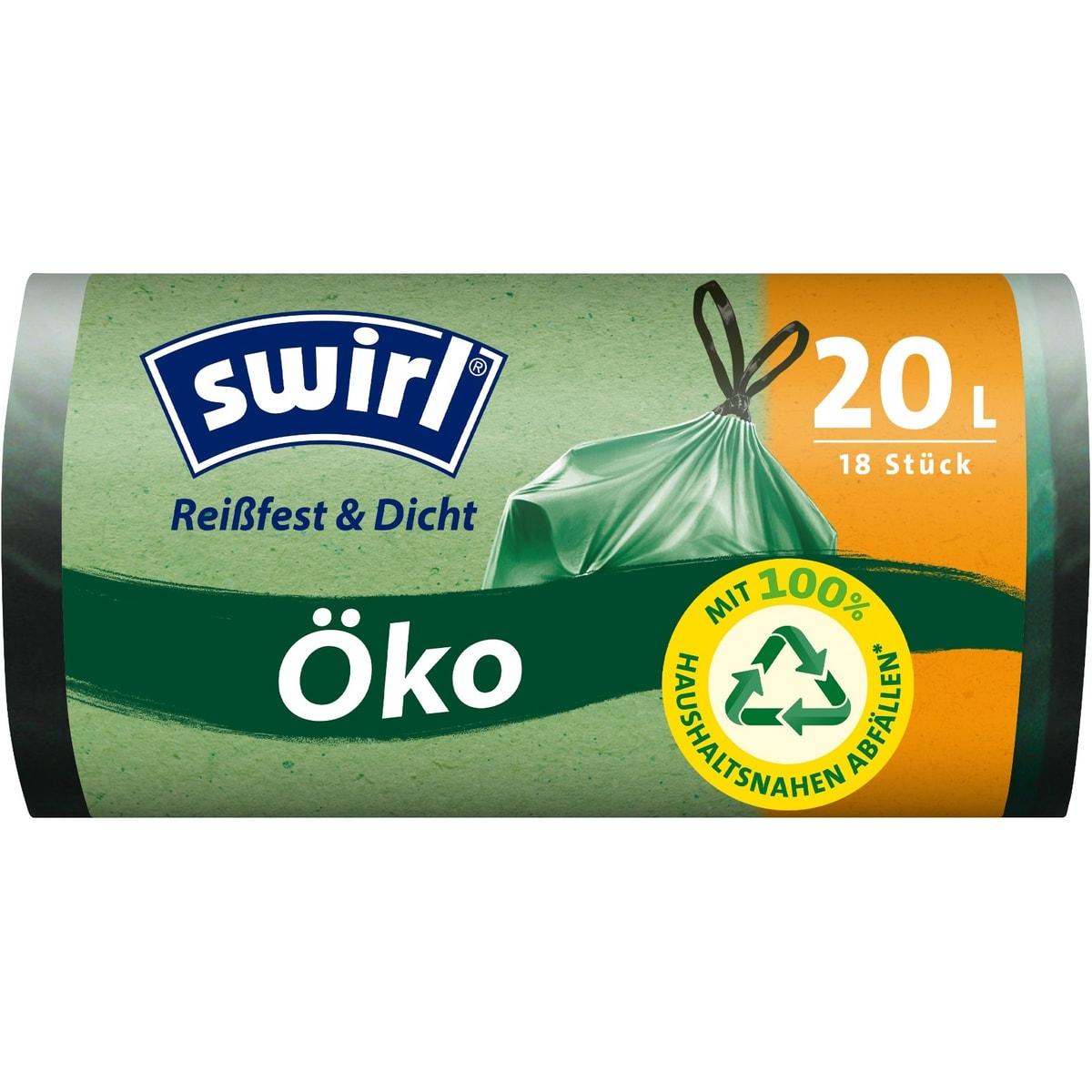 Rouleau de 18 sacs recyclés labellisés Ange bleu, sacs poubelle swirl 20 litres verts