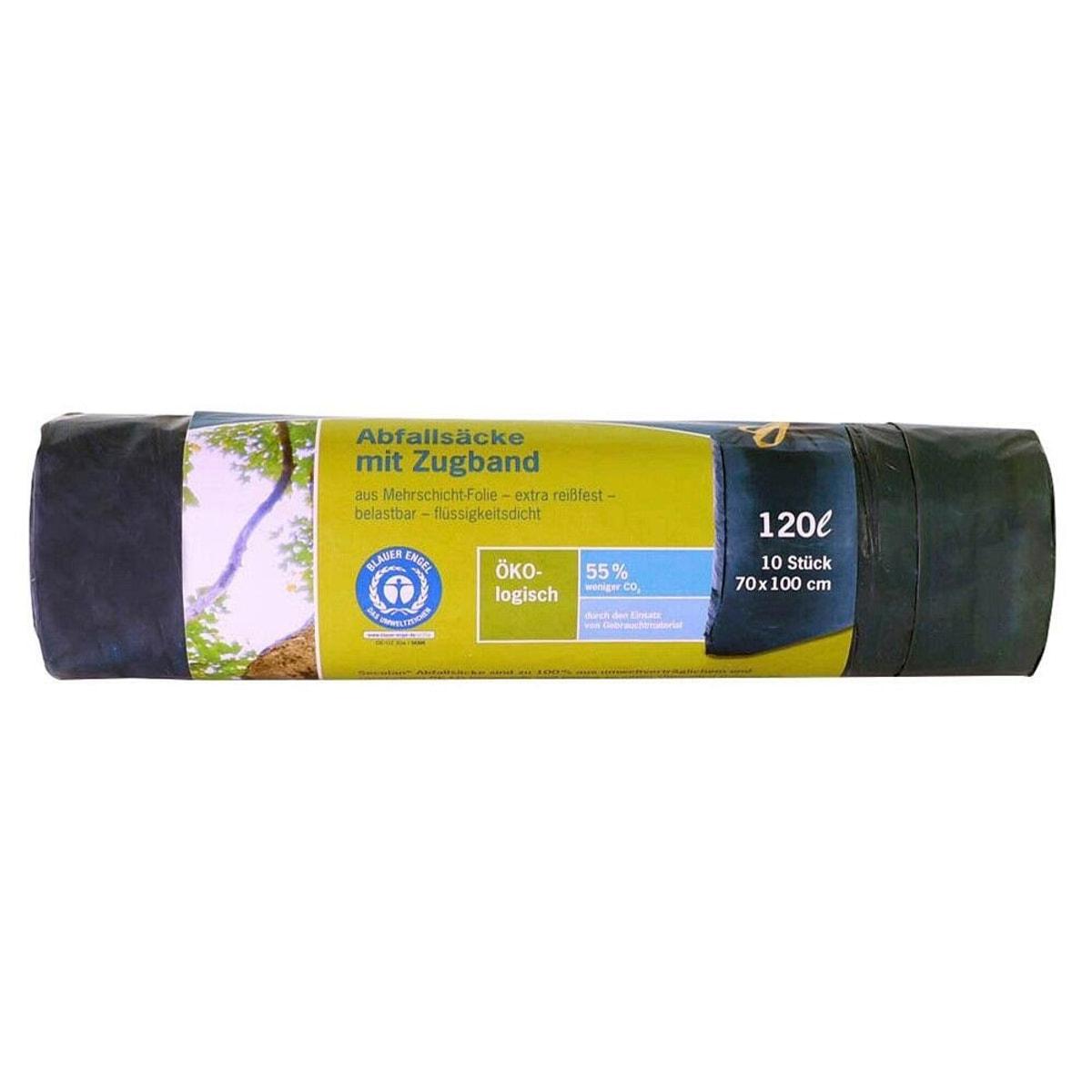 Rouleau de 10 sacs en PEBD recyclé, Ange bleu, sacs poubelle Secolan 120 litres bleus