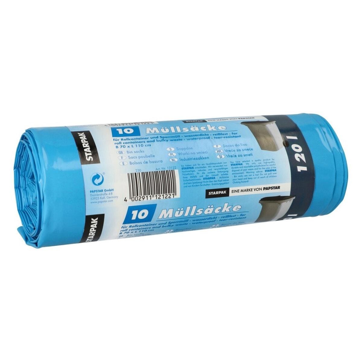 Rouleau de 10 sacs en PEBD de 43 microns, sacs poubelle STARPAK 120 litres bleus